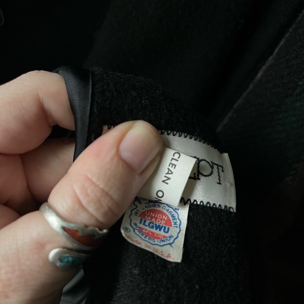 Vintage 80s CONCEPTS Black, Green and Red Striped Wool Coat 🇺🇸 USA Union Made - Picture 6 of 6